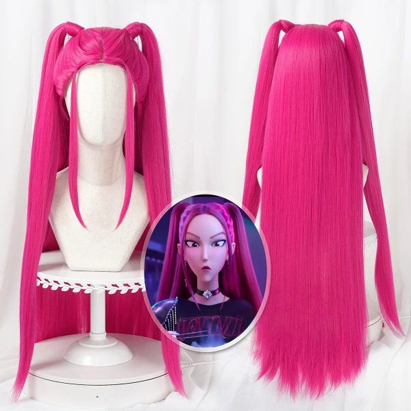 Perruque Cosplay Mira – KPop Demon Hunters – Cheveux Longs Rose Fuchsia avec Couettes Perruque Cosplay Mira – KPop Demon Hunters – Cheveux Longs Rose Fuchsia avec Couettes