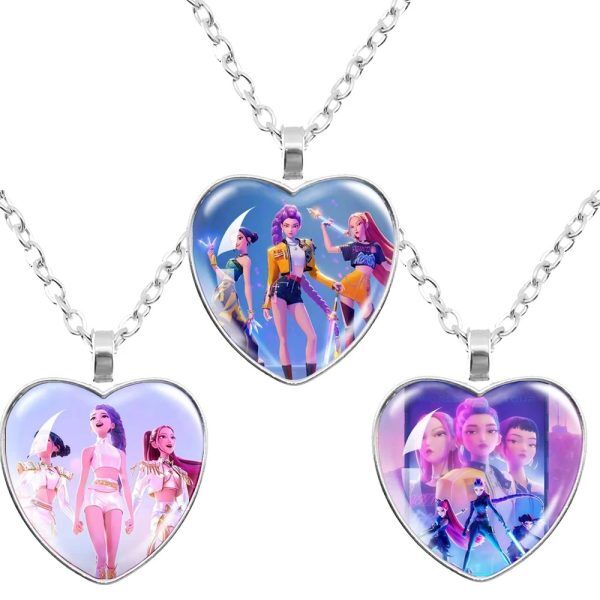 Collier Cœur KPOP Demon Hunter – Pendentif en alliage illustré des héroïnes du film animé Collier Cœur KPOP Demon Hunter – Pendentif en alliage illustré des héroïnes du film animé