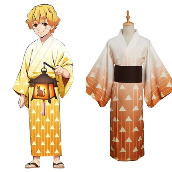 Kimono de Cosplay Zenitsu Agatsuma Cosplay Demon Slayer
