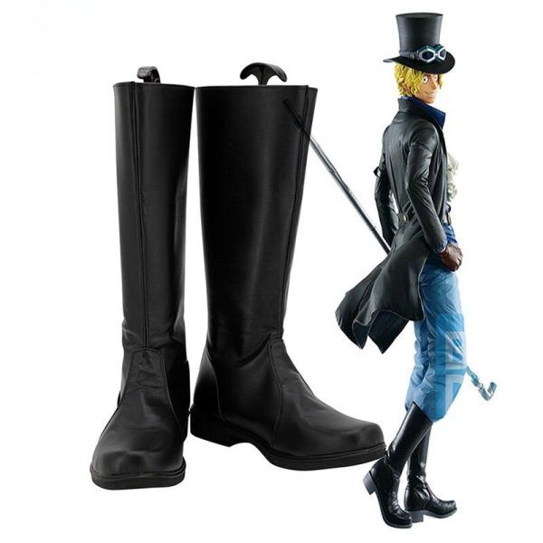 Bottes noires en cuir pour cosplay Sabo One Piece