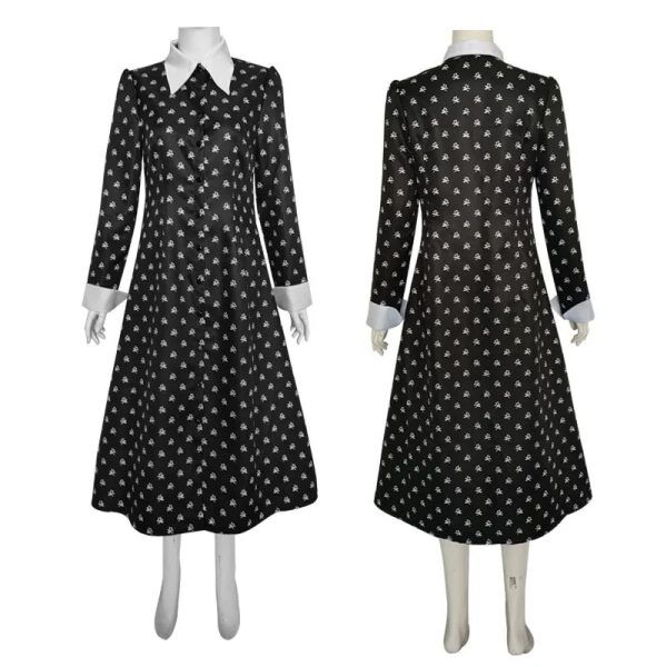 Costume Cosplay Wednesday Addams – Robe Noire à Col Blanc | Tailles Enfant & Adulte