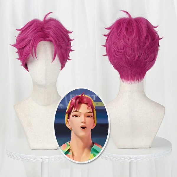 Perruque Cosplay Abby – KPop Demon Hunters – Cheveux Rose Fuchsia Taille Unique