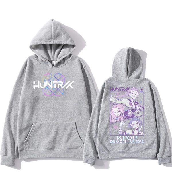 Sweat à Capuche KPOP Demon Hunter – HUNTR/X Girls Gris Clair | Hoodie Unisexe Style K-pop & Anime