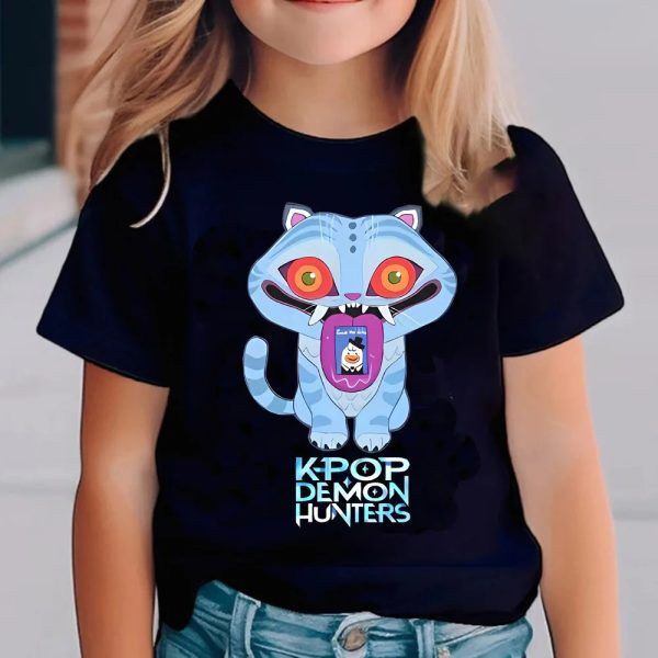 T-shirt Enfant KPOP Demon Hunter – Derpy Big Face | Tigre Démon Bleu K-pop Anime