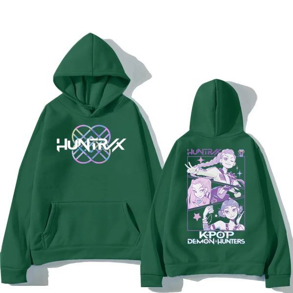 Sweat à Capuche KPOP Demon Hunter – HUNTR/X Girls Vert | Hoodie Unisexe Streetwear K-pop & Anime