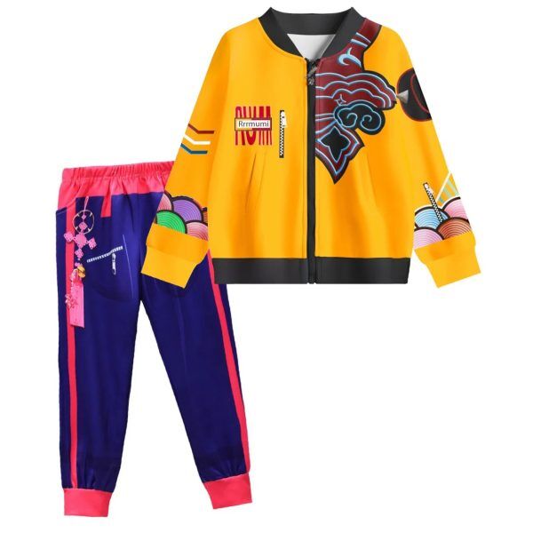 Ensemble Enfant KPOP Demon Hunter Rumi – Veste Jaune et Pantalon Violet Inspirés du Film